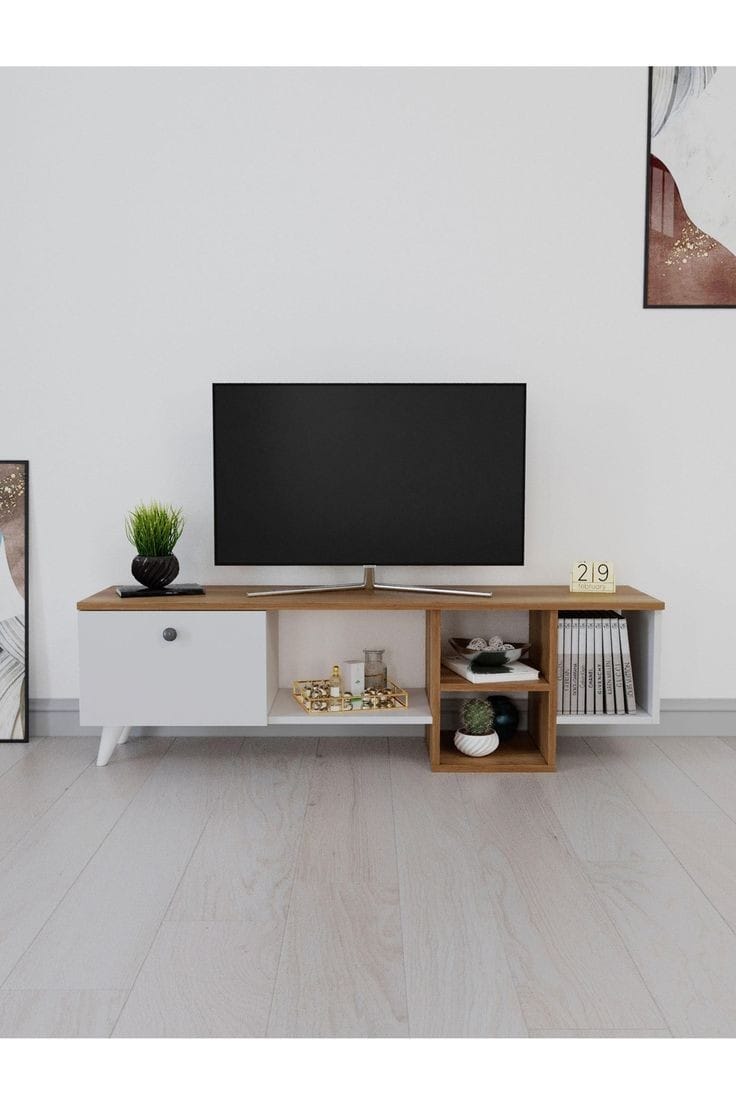 Tv Unit - 50 x 35 x 150 cm - White & Wood - MT22