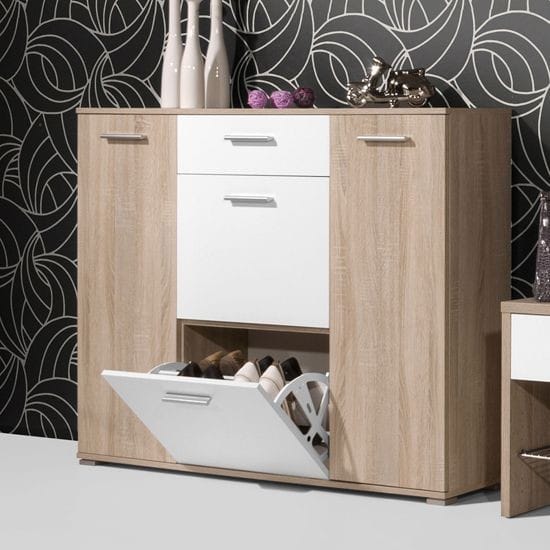 Shoe Rack - 120 x 100 x 40 cm - White & Wood - SC22