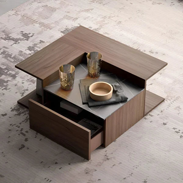 Coffee Table - 40 x 80 x 80 cm - Wood & Marble - CT53