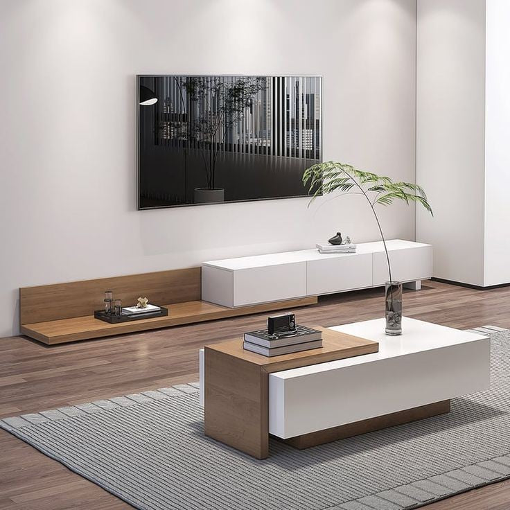 Table Set - 40 x 50 x 100 cm - White & Wood - GLR3