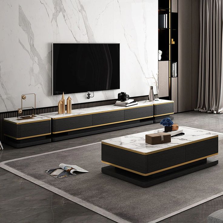 Table Set - 40 x 50 x 100 cm - Black & White - GLR7