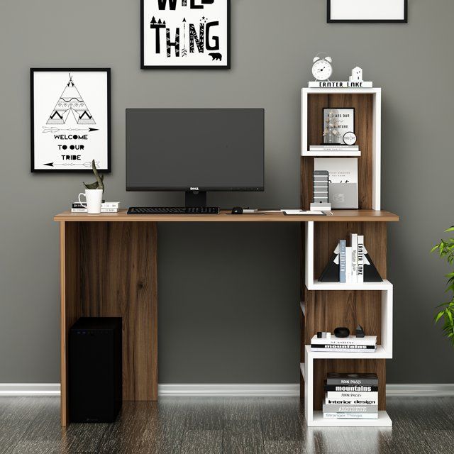 Desk - 80 x 120 x 50 cm - White & Wood - MA19