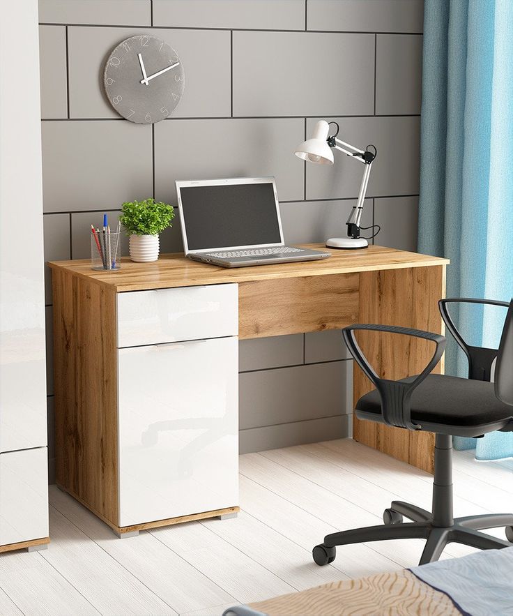 Desk - 80 x 120 x 50 cm - White & Wood - MA21