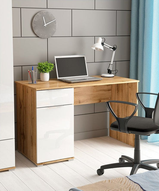 Desk - 80 x 120 x 50 cm - White & Wood - MA21
