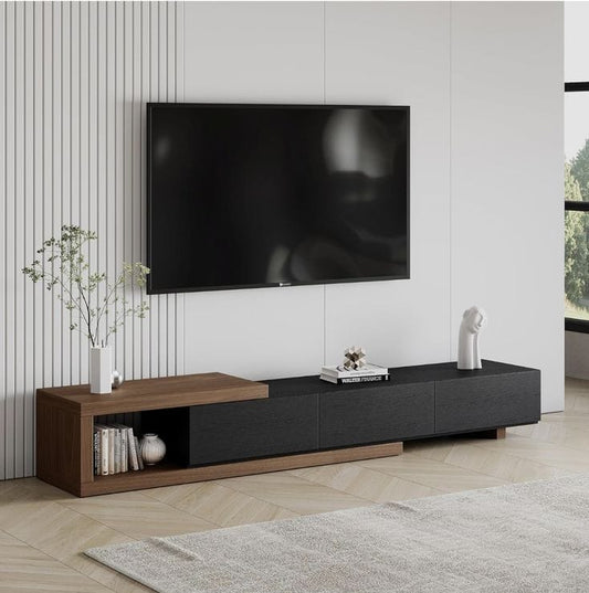 Tv Unit - 40 x 35 x 240 cm - Black & Wood - MT12
