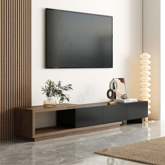 Tv Unit - 40 x 35 x 200 cm - Black & Wood - MT23