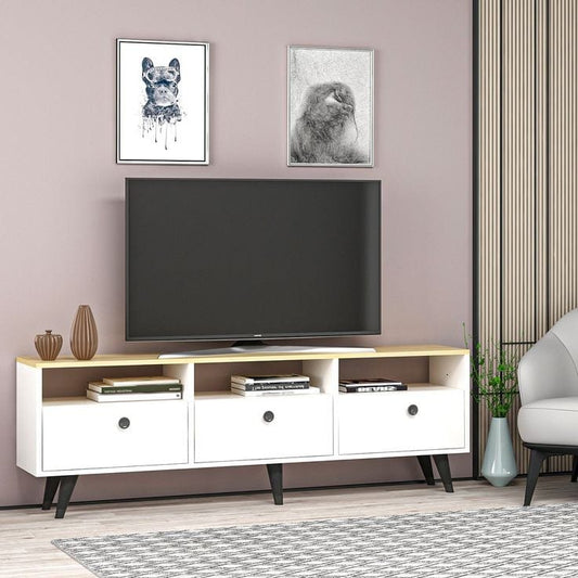 Tv Unit - 50 x 35 x 150 cm - White & Wood - MT34