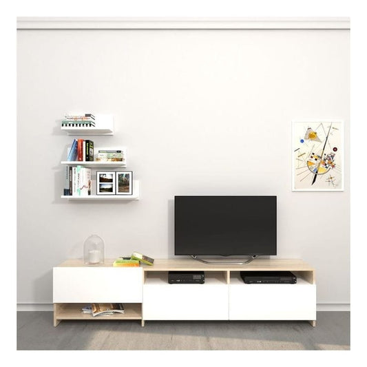 Tv Unit - 40 x 35 x 150 cm - White & Wood - MT6