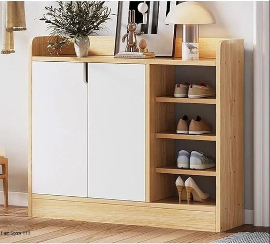 Shoe Rack - 100 x 120 x 40 cm - White & Wood - SC28