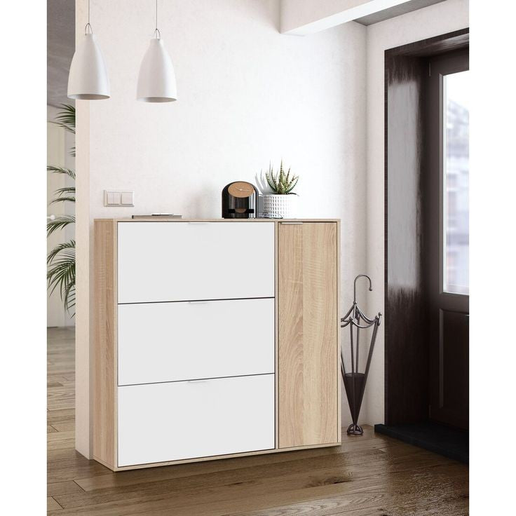 Shoe Rack - 110 x 120 x 30 cm - White & Wood - SC60