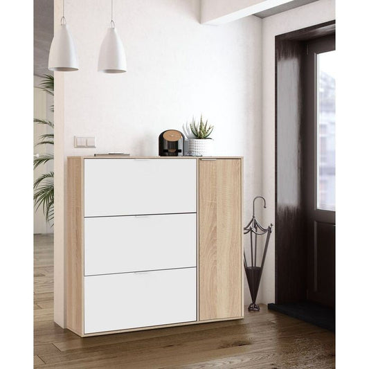 Shoe Rack - 110 x 120 x 30 cm - White & Wood - SC60
