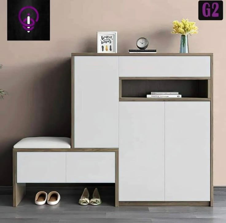 Shoe Rack - 110 x 140 x 35 cm - White & Wood - SC69