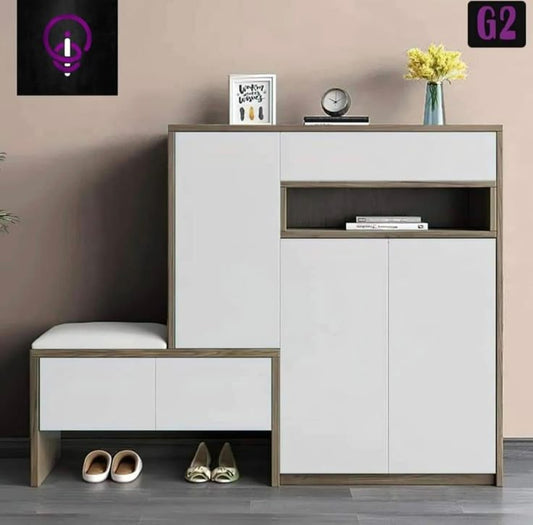 Shoe Rack - 110 x 140 x 35 cm - White & Wood - SC69
