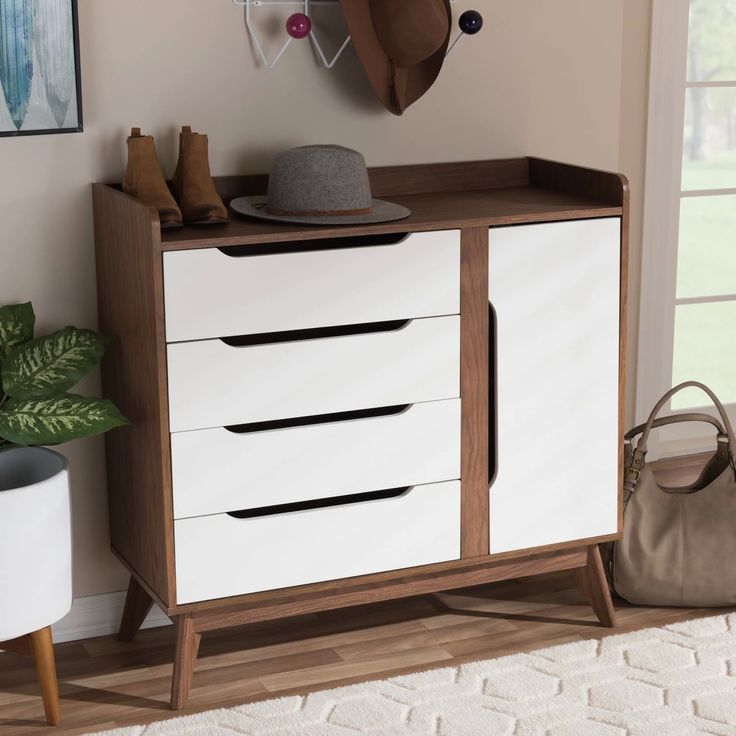 Shoe Rack - 100 x 100 x 40 cm - White & Wood - SC6