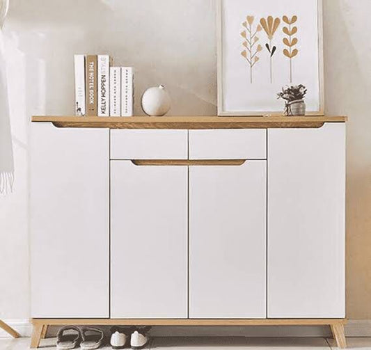 Shoe Rack - 110 x 140 x 40 cm - White & Wood - SC7