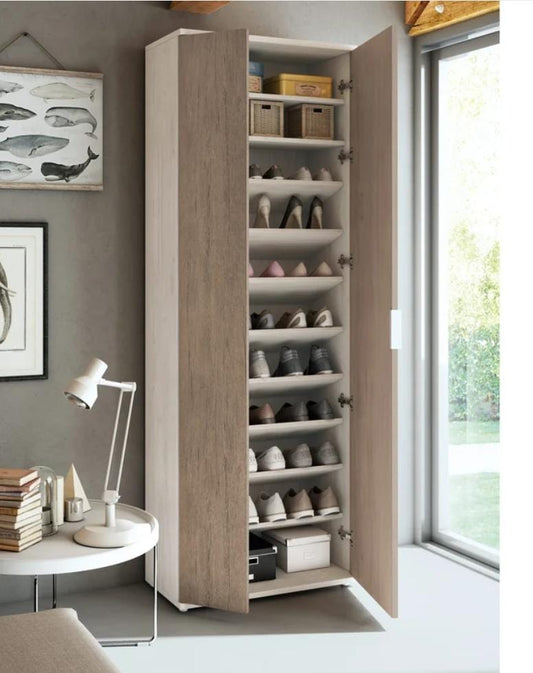 Shoe Rack - 200 x 80 x 40 cm - White & Wood - SC86