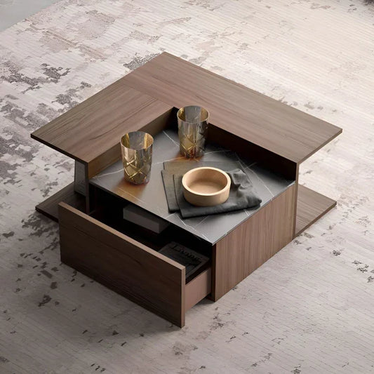 Coffee Table - 40 x 80 x 80 cm - Wood & Marble - CT53