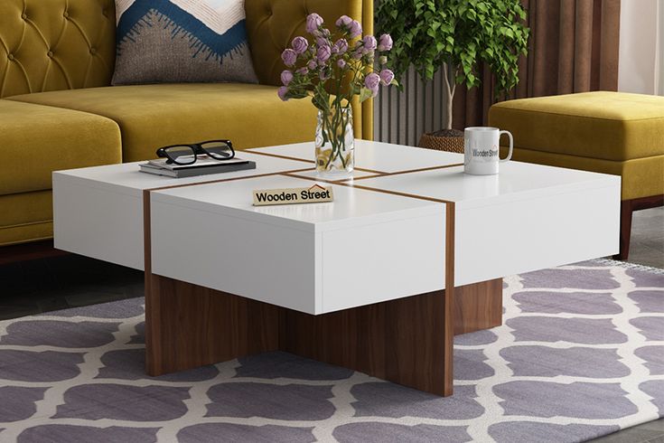 Coffee Table - 40 x 80 x 80 cm - Wood & White - CT80